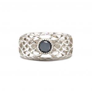 Vine Band with Black Stone- Silver Ring