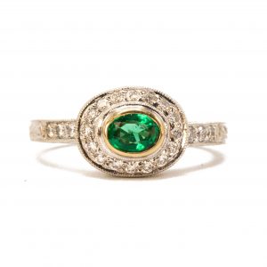 Antique Pattern Emerald and Diamond 0.38ct #13 - Diamond Ring