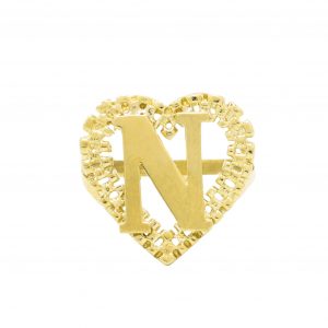 Large Heart Letter N - Rings