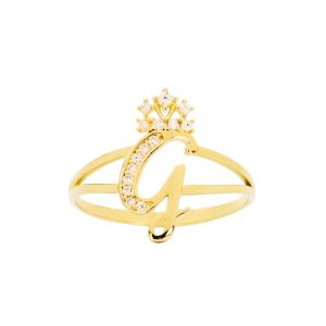 CZ Crown Script Letter G Ring - Rings