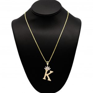 Large Two Tone CZ Crown Letter K - Pendant