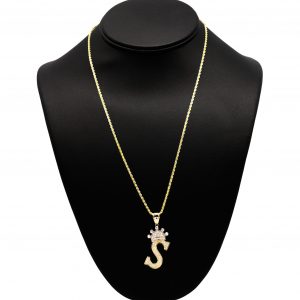 Large Two Tone CZ Crown Letter S - Pendant