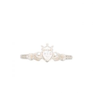 Cz Heart Claddagh - Silver Ring