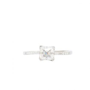 Square Solitaire Moissanite Ring  - Silver Ring
