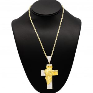 Large Jesus Cross Moissanite Yellow Silver - Silver Pendant