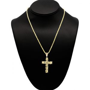 Large Xtra Diamond Cut Nugget Cross 10k - Pendant