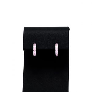 Pink Cz Hoops- Silver Earrings