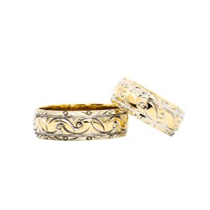 His & Hers Scroll Design Bands - Gold Ring
