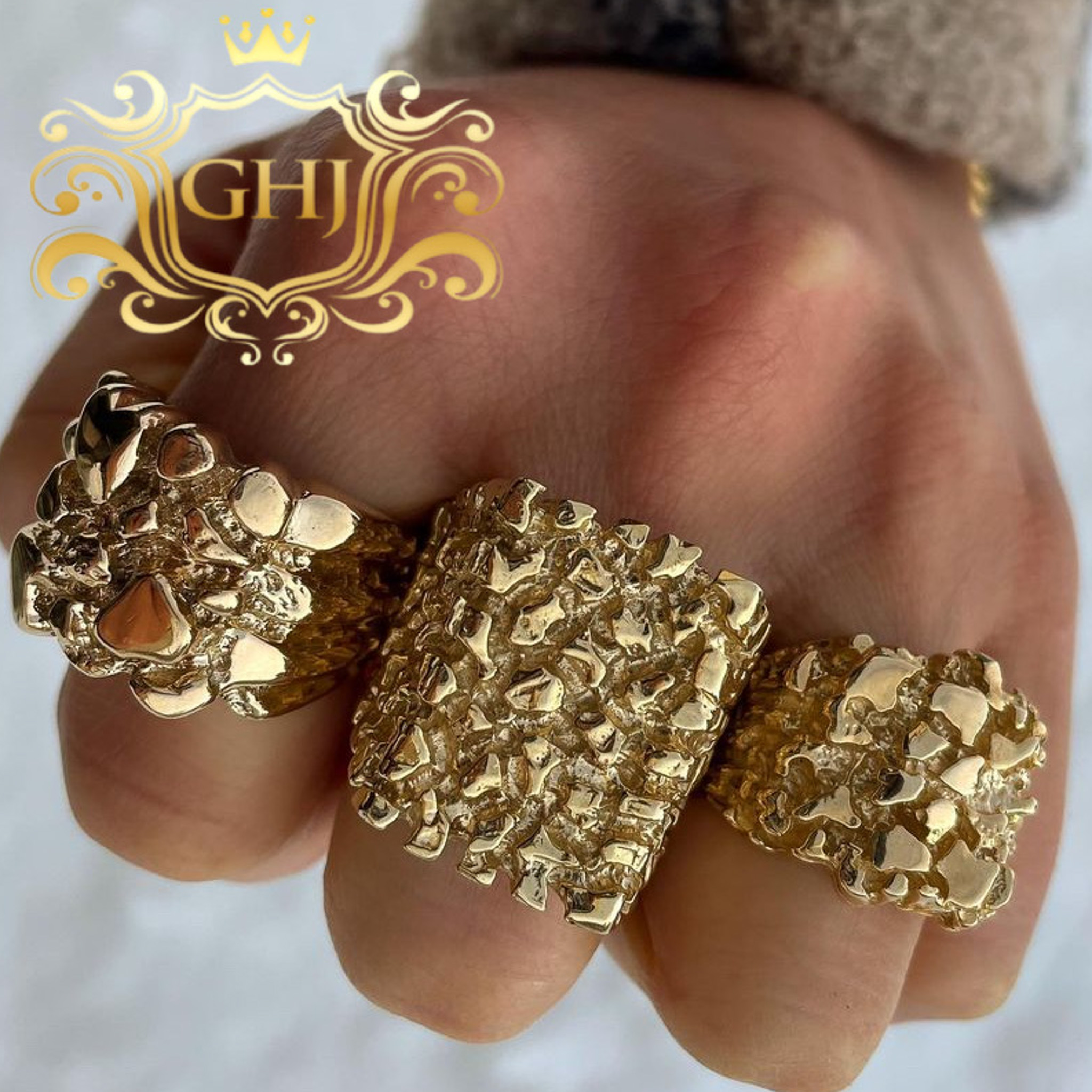 Open Nugget Rings 204 - **Most Popular** Solid Nugget Ring - Golden Hand Jewellery