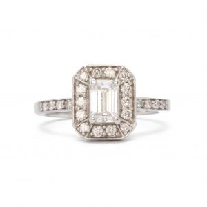 Modern Haloed Baguette 1.11ct #101 - Engagement Ring