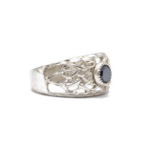 Vine Band with Black Stone- Silver Ring - Image 3