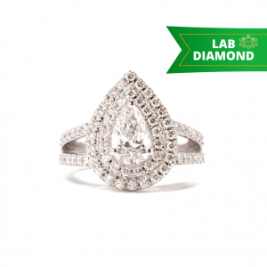 Double Halo Pear Lab Diamond 2.38ct  - Diamond Ring