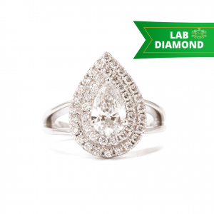 Double Halo Pear Lab Diamond 1.58ct  - Diamond Ring
