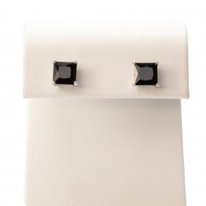 Black CZ Solitaire - Silver Earrings