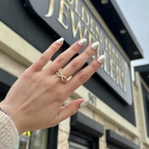 CZ Crossed Silver Gold Plated - Silver Ring - Image 3