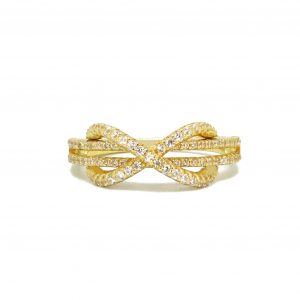 CZ Crossed Silver Gold Plated - Silver Ring