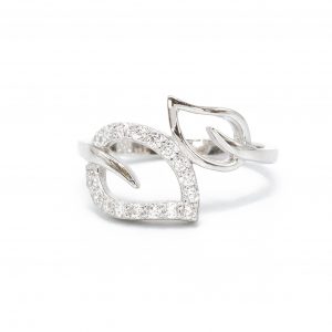 CZ Leaf Silver Ring  - Silver Ring