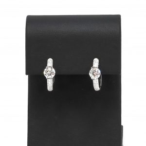 Round Solitaire CZ Hoops - Silver Earrings