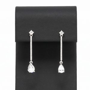 Long Dangly Pear - Silver Earrings