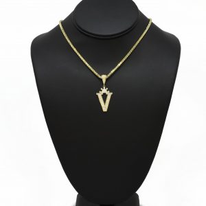 Letter V Crown CZ - Pendant