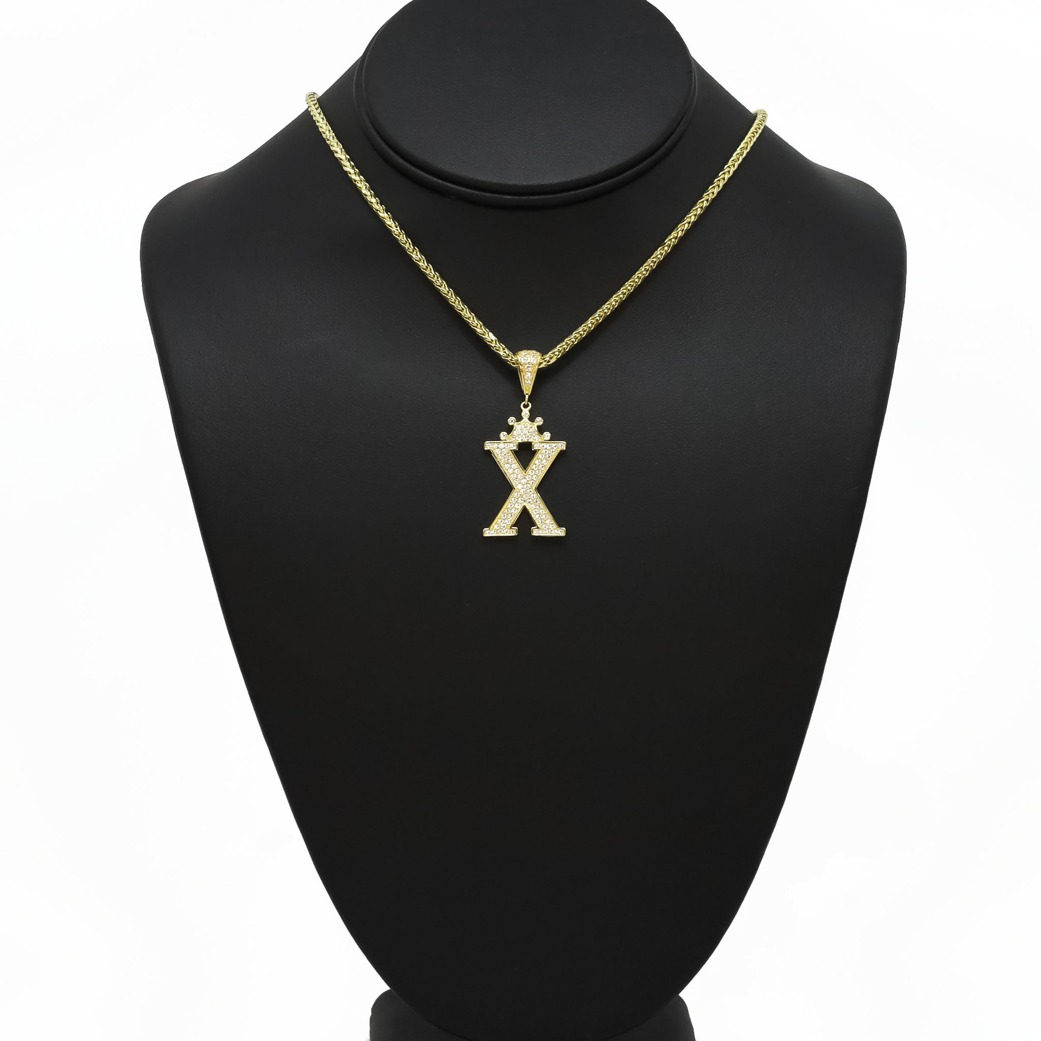 Large Two Tone CZ Crown Letter N - Pendant - Golden Hand Jewellery