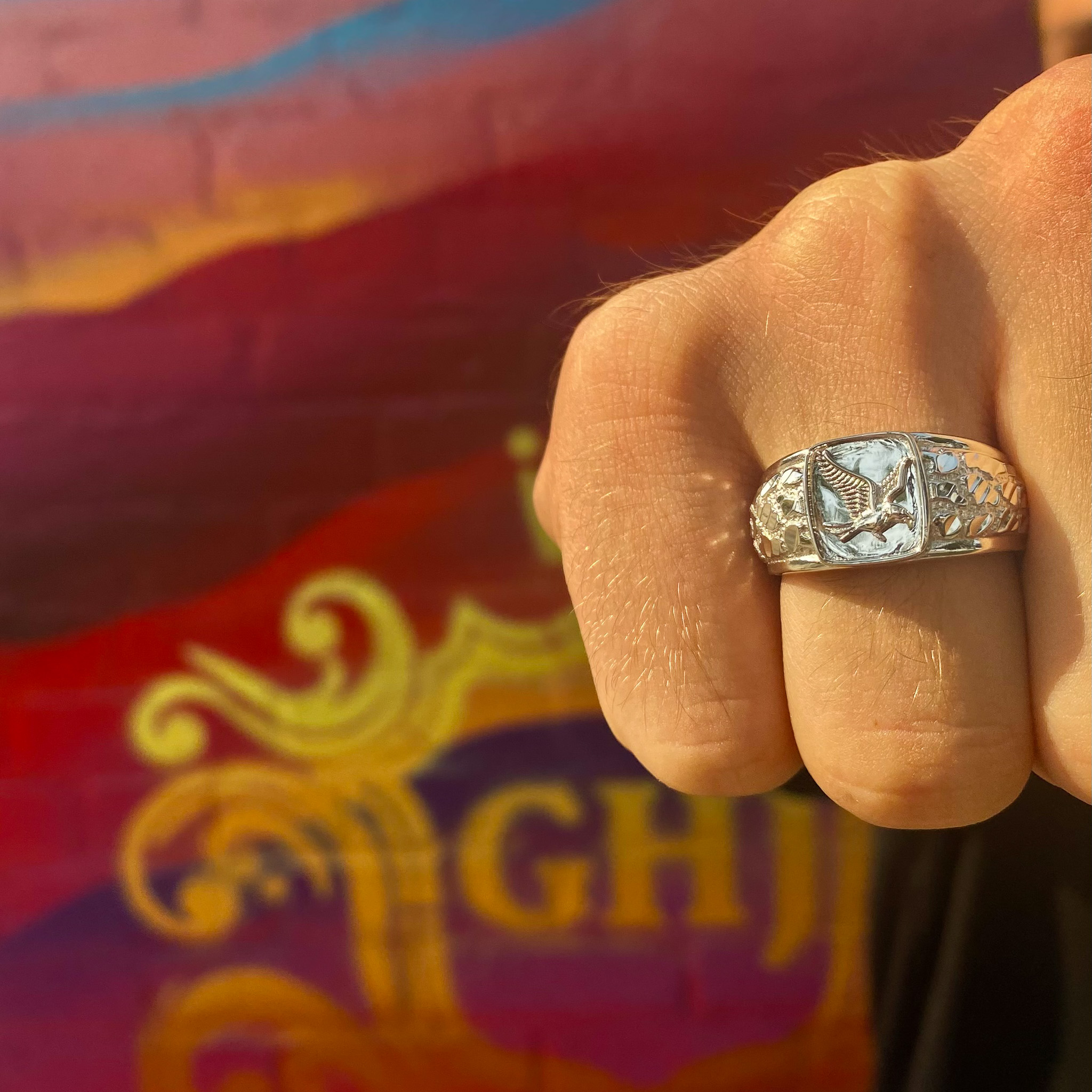 Nugget X Bird - Silver Nugget Ring - Golden Hand Jewellery