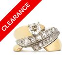 art deco woman 10k yellow gold ring with pave set diamonds set in a landscape style