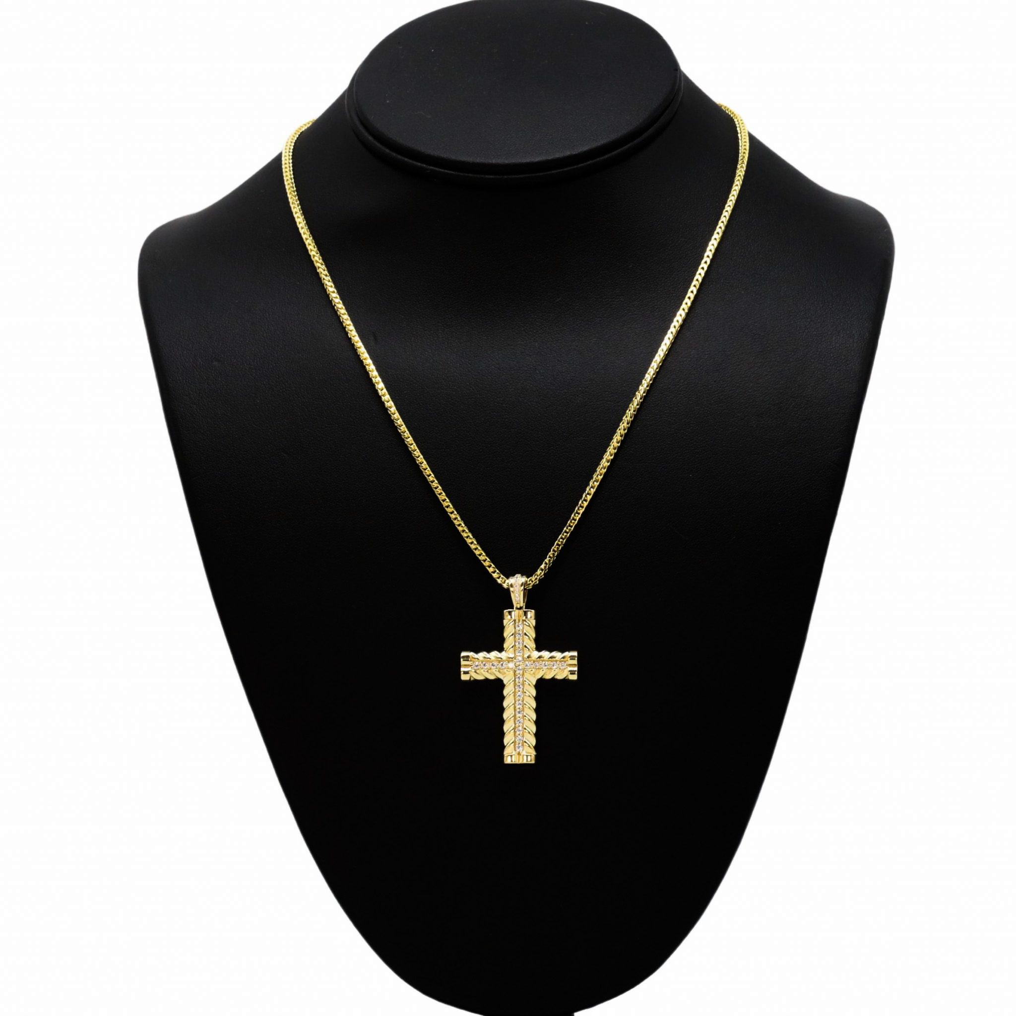 Cz Twisted Edge Cross 10k- Pendant - Golden Hand Jewellery