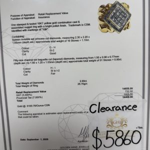 appraisal value for chunky 10k gold nugget ring with baguette diamonds and princess cut invisible set stones