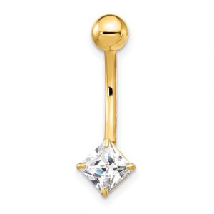 Square Cz Belly Ring 10k - Body Jewellery