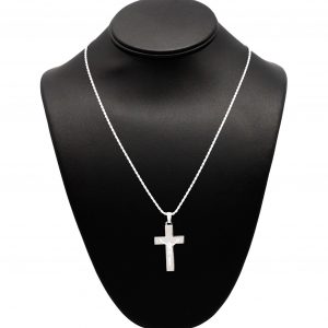 Squared Flat Cross With Jesus - Silver Pendant