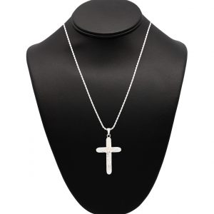 Slanted Line Detail Cross - Silver Pendant