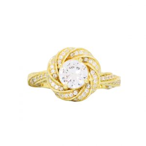 CZ Twist Halo Gold Plated - Silver Ring