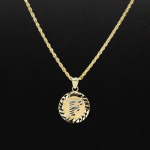 Round Diamond Cut Letter F- Pendant - Image 3