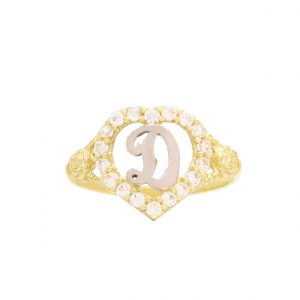 CZ Heart Letter D Ring - Rings
