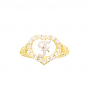 CZ Heart Letter F Ring - Rings