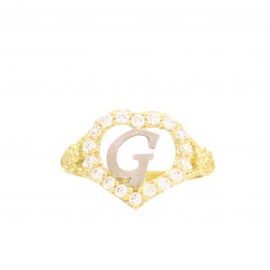 CZ Heart Letter G Ring - Rings