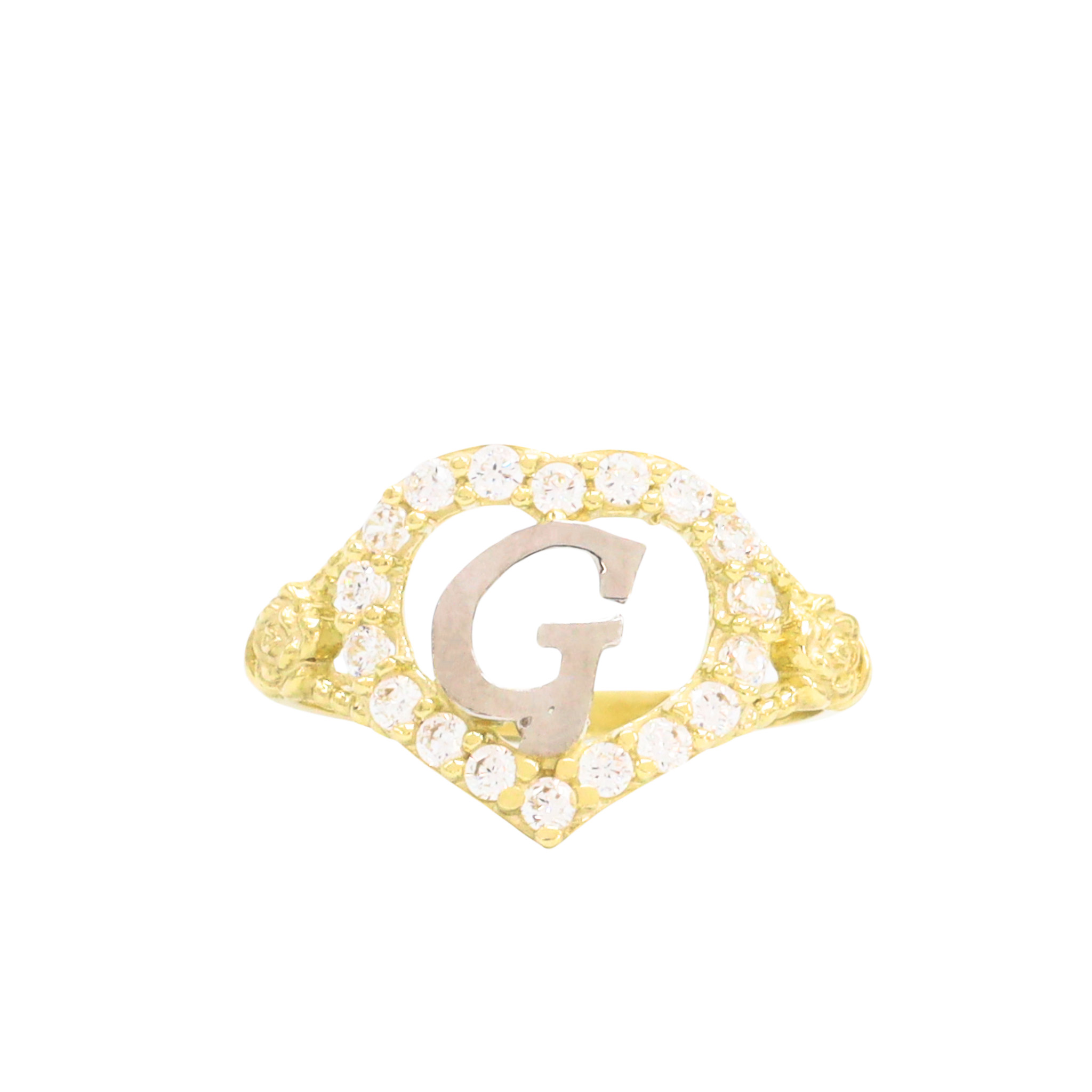 CZ Heart Letter G Ring - Rings - Golden Hand Jewellery