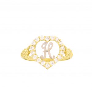 CZ Heart Letter H Ring - Rings