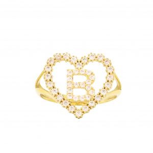 CZ Heart CZ Letter B Ring - Rings