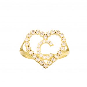 CZ Heart CZ Letter C Ring - Rings