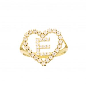 CZ Heart CZ Letter E Ring - Rings