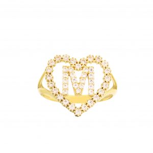 CZ Heart CZ Letter M Ring - Rings