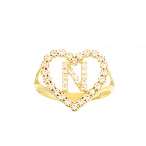 CZ Heart CZ Letter N Ring - Rings
