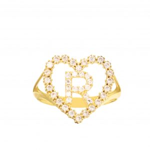 CZ Heart CZ Letter R Ring - Rings