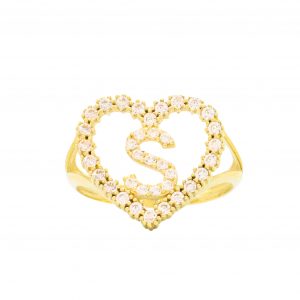 CZ Heart CZ Letter S Ring - Rings