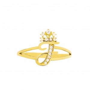 CZ Crown Script Letter F Ring - Rings