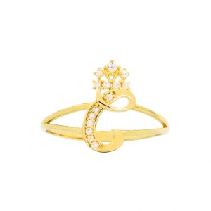 CZ Crown Script Letter C Ring - Rings