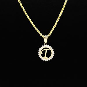 CZ Round Letter T - Pendant - Image 3
