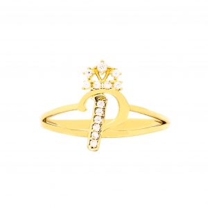 CZ Crown Script Letter P Ring - Rings